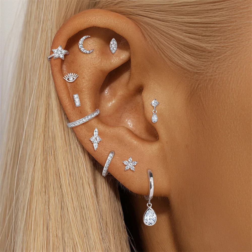 ROXI 1 Stück klassischer Wassertropfen/Augen Moissanit Piercing Flachkopf Faden Ohrring Damen 925 Sterling Silber Edlen Schmuck Geschenke – Detail 2
