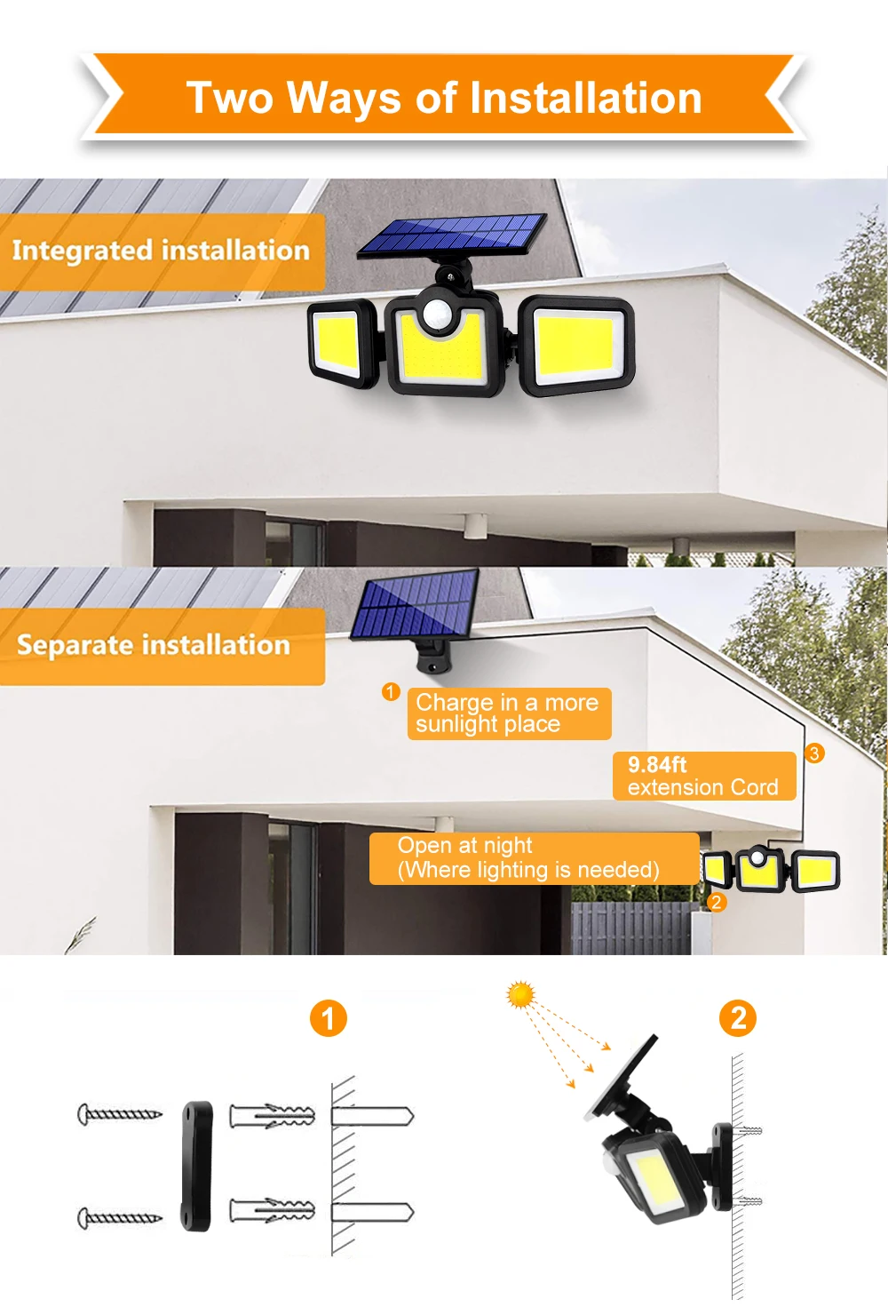 171 LED Solar Lights Outdoor 3Head Motion Sensor 270 Wide Angle Illumination IP65 Waterproof Remote Control Wall Lamp for Garden bright solar lights