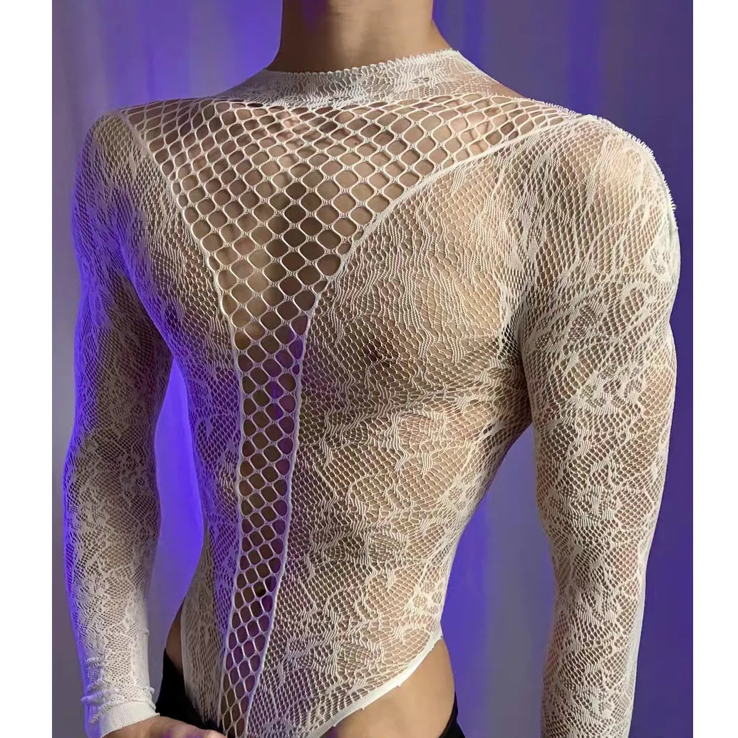 Sommer Herren Mesh Tank Top Transparentes Langarm-Rundhals-T-Shirt für Männer und Frauen Bequemer Atmungsaktiver Bodysuit Trendige Partykleidung – Detail 3