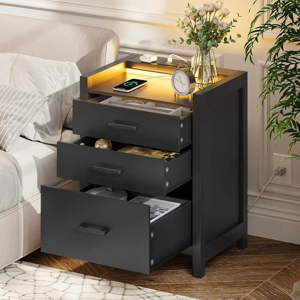 LED Nightstand with Charging Station set of 2 1