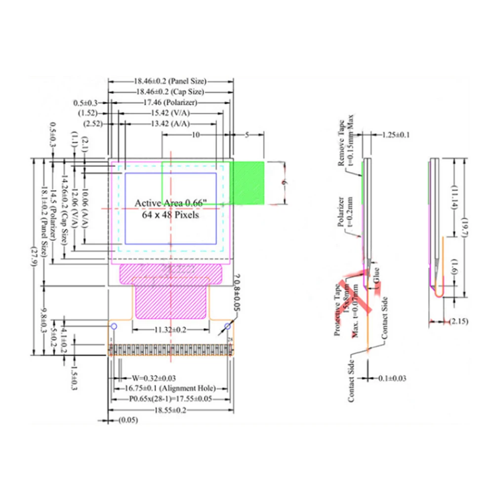0.66 ġ OLED ũ 64*48  LED 28pin SSD1306 