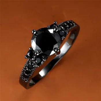 Male Female Round Black Zircon Stone Ring Fashion Wedding Party Engagement Jewelry
