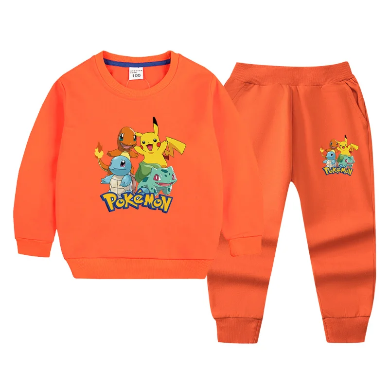 thumbnail image 1 of Ropa de Pokémon para niños, conjunto de sudadera y pantalones de chándal para primavera y otoño, figura de Anime, conjunto informal gráfico de Pikachu de dos piezas, 1 of 5