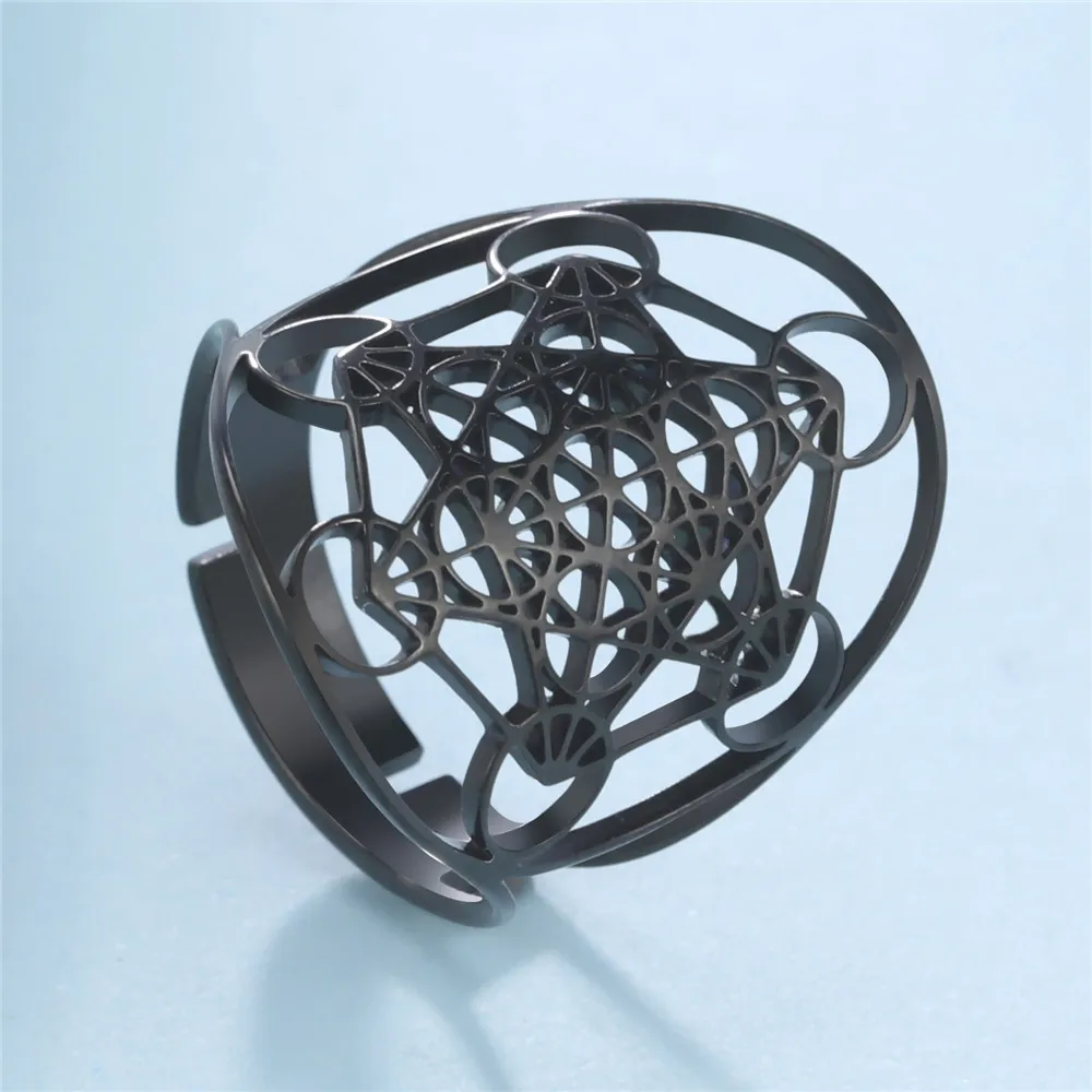 Skyrim Angel Seal Archangel Metatron Cube Stainless Steel Ring Women Sacred Geometry Rings Amulet Religious Spiritual Jewelry stainless steel ring,finger ring