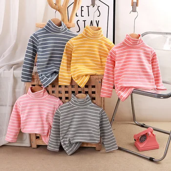 Kids Warm Top Autumn Winter Baby Boys Girls Striped High Collar Sweatshirt Children Leisure Bottoming Shirt 1
