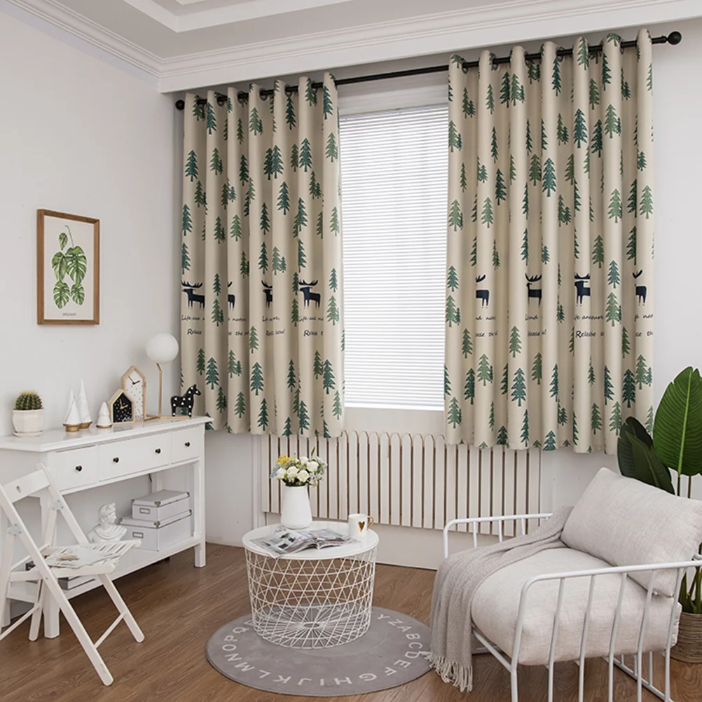 Bedroom Curtain Printed Curtains Home Grommet for Windows Darkening Short Elk Printing Blackout Rural 5