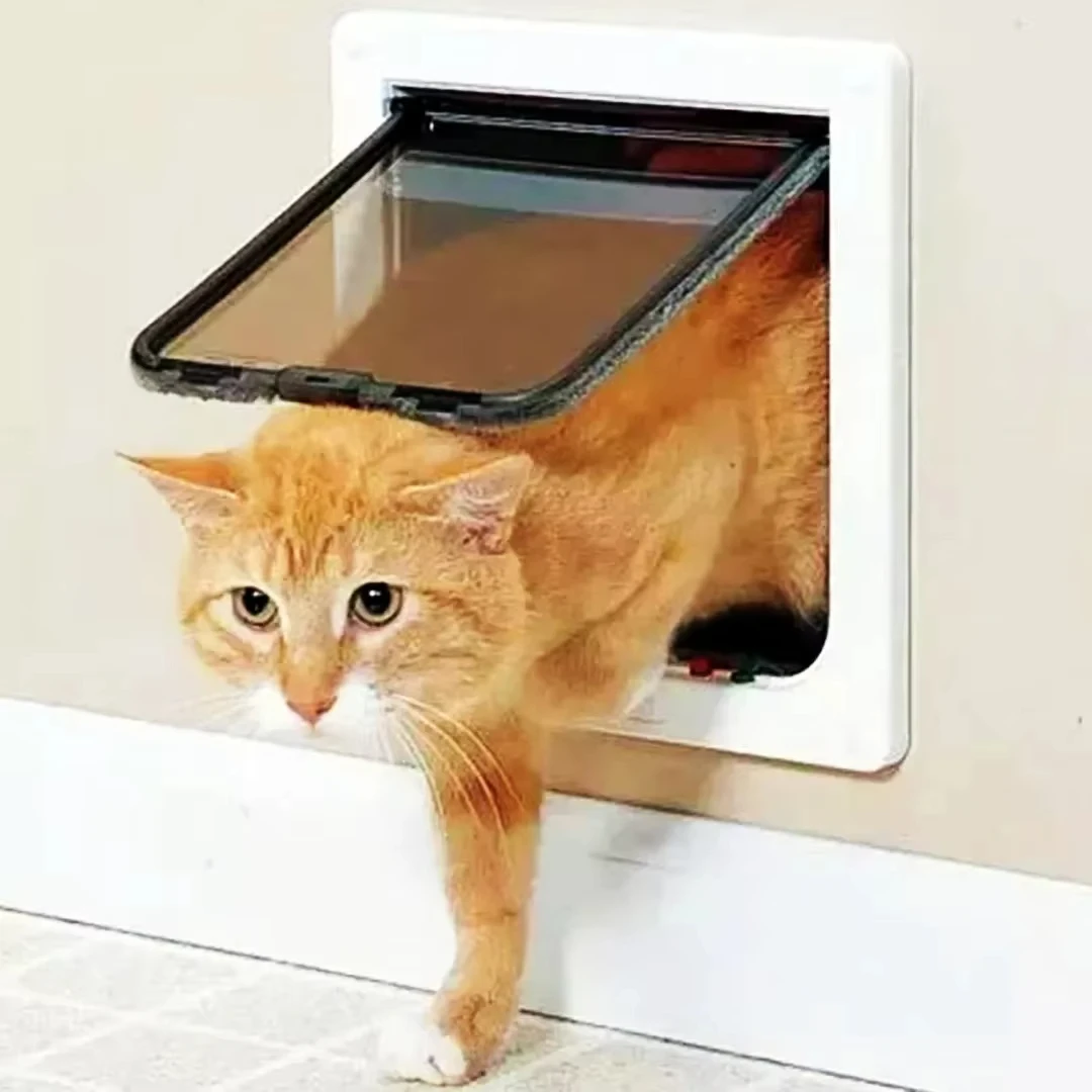 4 Way Lockable Dog & Cat Door,Pet Gate Allows Free Access in Both Directions,Flap Pet Gate Door,Cat door, Pet Safety Supplies