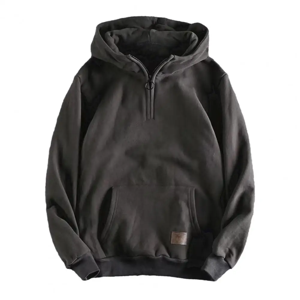 Sweat à Capuche Homme - Demi-zippé - Coupe Décontractée - Taille Grande - Coton Chaud