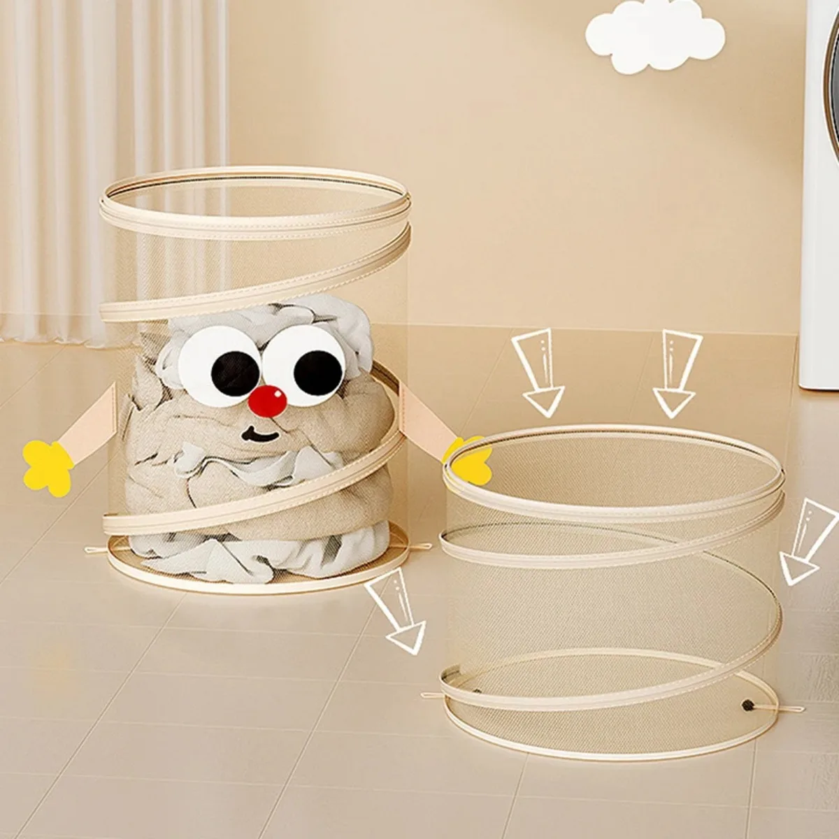 Folding Laundry Basket with Lid,Durable Mesh,Children's Toy Organizer,Dormitory Bathroom Storage Bucketes,Hotel,Dormitory,Travel