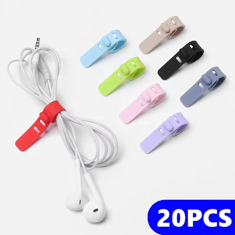20 قطعة كابل سيليكون حزام منظم للأسلاك سماعات ماوس USB منظم الكابلات قابلة لإعادة الاستخدام ربط كابلات الحبل للمنزل مكتب