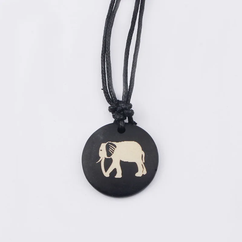 Wholesale 12pcs Beef Bone Sculpture Elephant Pendant Necklace Ethnic Tribe Charms Necklaces Fashion Exquisite Jewelry Choker