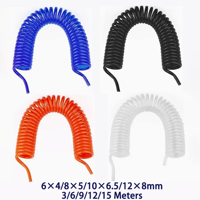 Air Compressor Hose High-pressure PU Spring Air Tube 3/6/9/12/15M Air Compressor Hose Tube Spiral Pipe Pneumatic Polyurethane Telescopic Spring Tool
