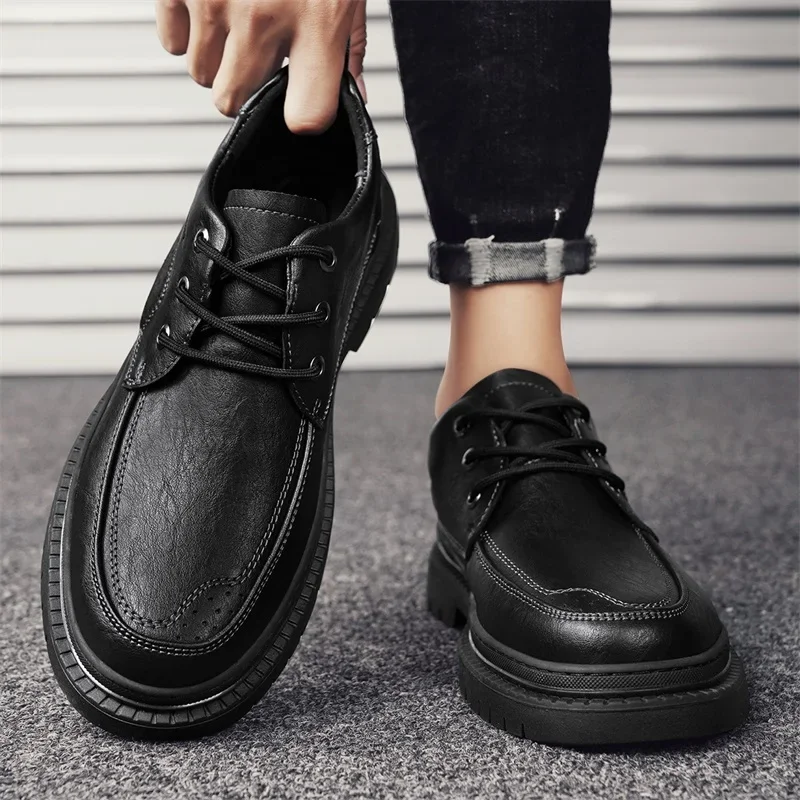 

2023 Platform Mens Dress Shoes Fashion Men's Business Casual Shoes Brown Black Genuine Leather Oxfords Shoes Zapatos De Hombre