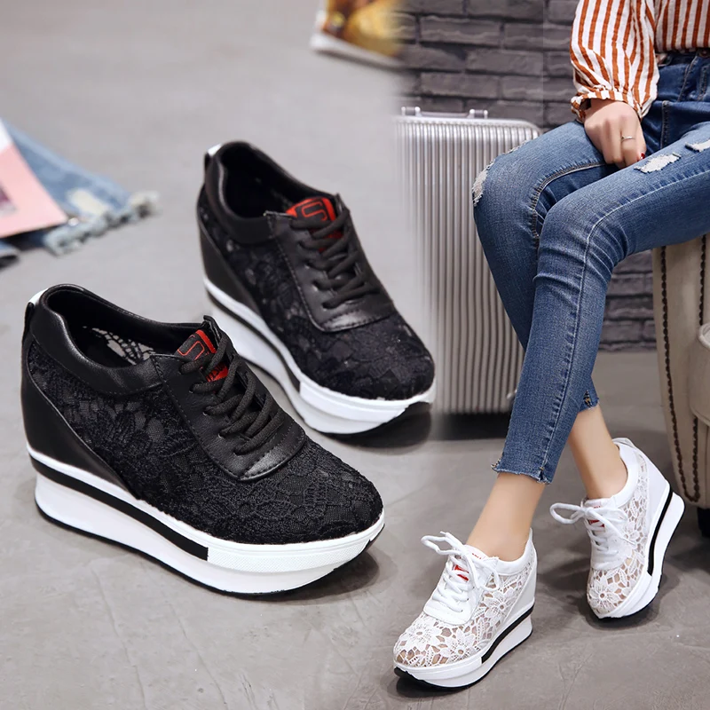 

Hot Sales 2022 Summer New Lace Breathable Sneakers Women Shoes Comfortable Casual Woman Platform Wedge Shoes