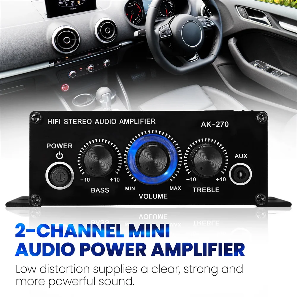 

AK270 Mini Home Digital Audio Amplifier Car Speaker Portable Stereo Amp 2-Channel Surround Sound Power Speaker HIFI 20W+20W Amp
