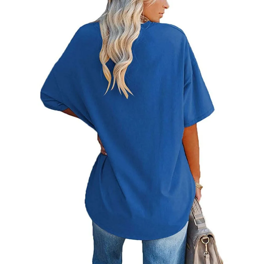 Women's Short Sleeve T Shirt - Cotton Broadcloth Polyester Fabric Top, Loose Fit Tee