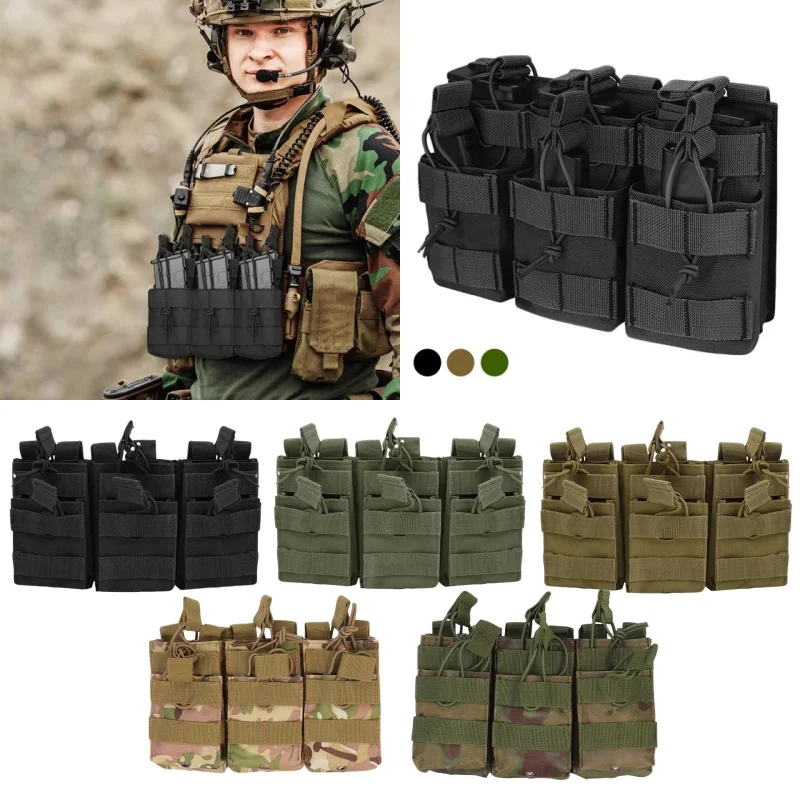 Triple Magazine Pouch Molle Compatible Double-Layer Ammo Holder for AR-15 M4 M16 AK-47 M14 Universal Cartridge Storage