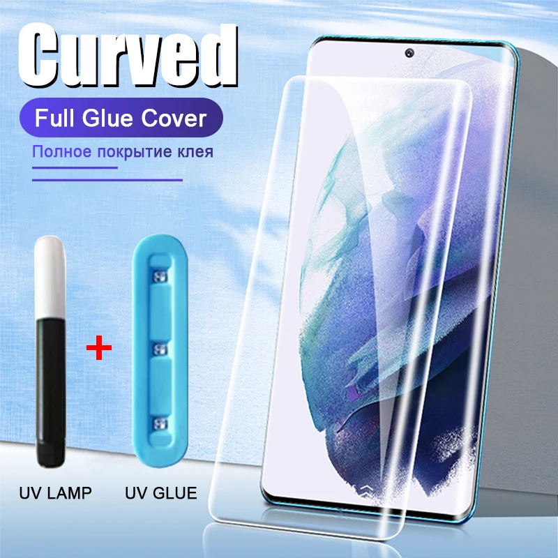 Full Glue Cover UV Curved Tempered Glass For Samsung Galaxy S23 S22 S21 S20 Note 20 Ultra 9 S10 S9 S8 Plus Screen Protector Film