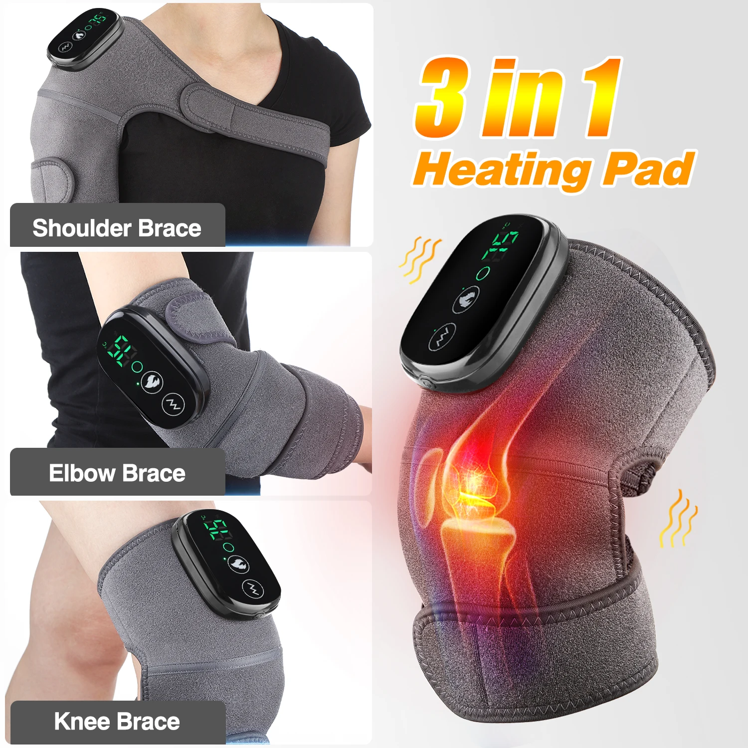 Electric Heated Knee Pad Brace Arthritis Pain Relief Warm Therapy