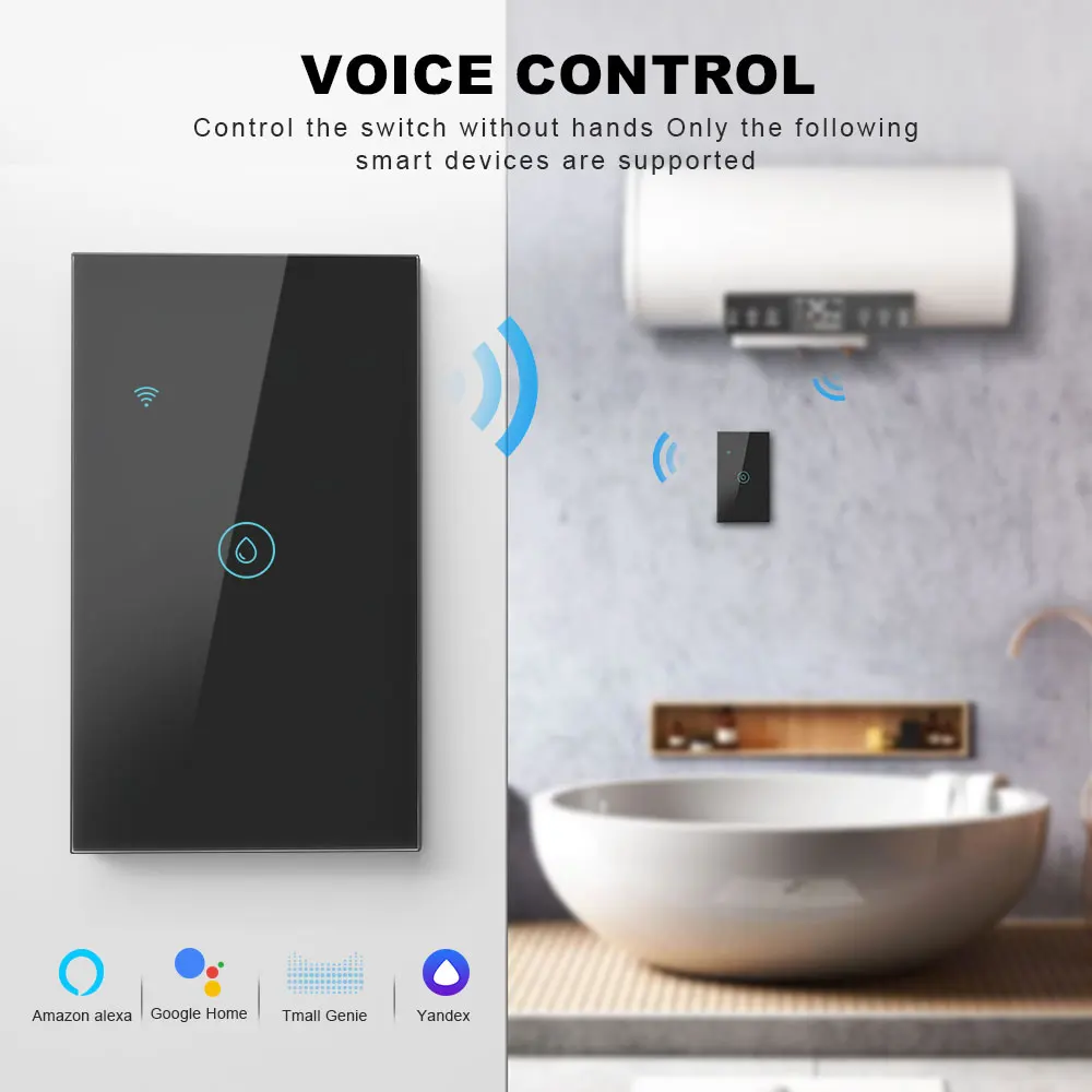 สวิตช์ติดผนังเครื่องทำน้ำอุ่นอัจฉริยะแบบ WiFi/ สีดำ/สีขาว/ตั้งเวลา/ ควบคุมด้วยเสียง/ มาตรฐานสหรัฐอเมริกาและบราซิล 1