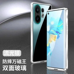 360° Full Protective Magnetic Metal Case with Tempered Glass for Vivo V60 (Silver)