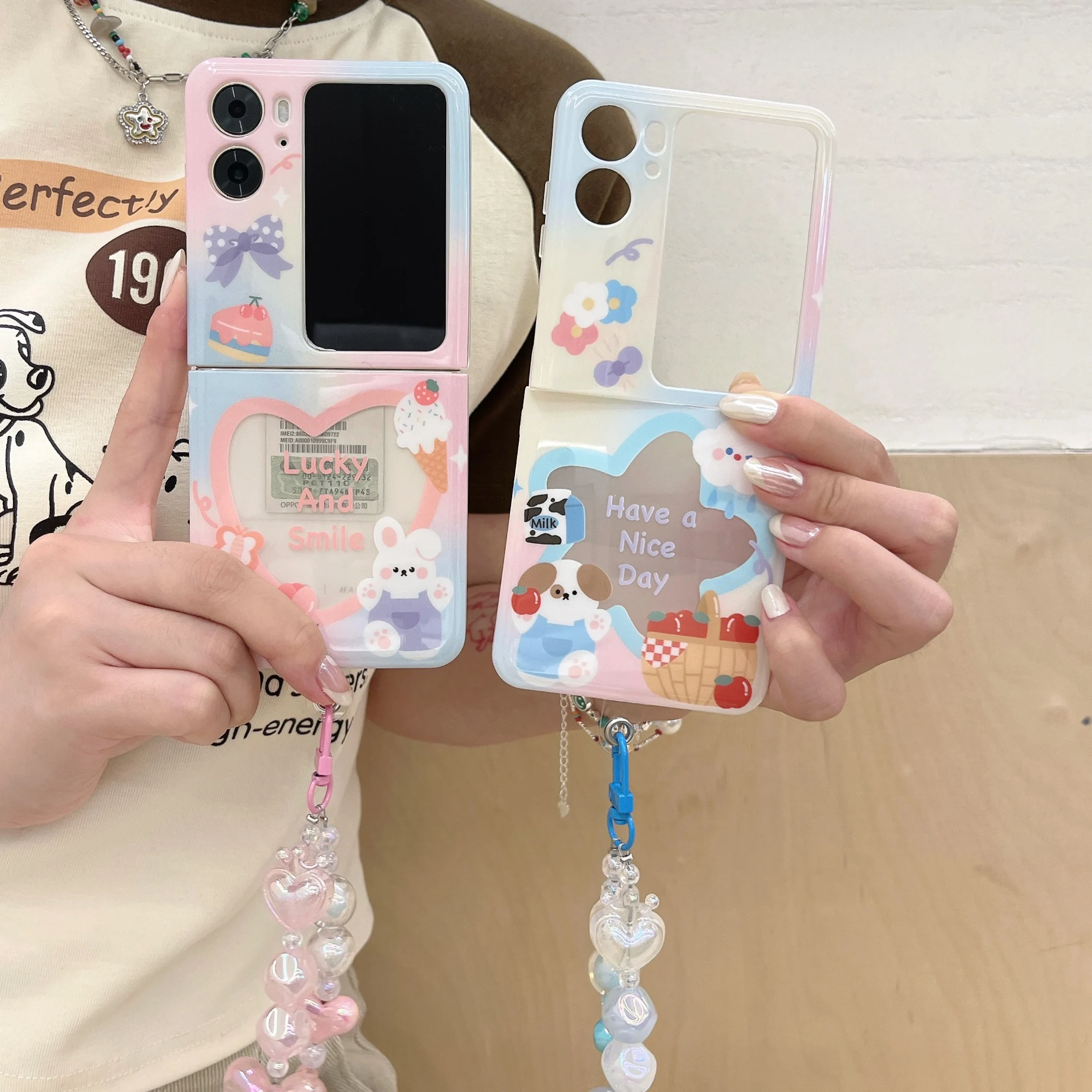 Cute Flower Dog Rabbit Cloud Bow Butterfly Ice Cream Milk Star Apple Case Per Oppo Find N2 Flip Pendant Back Cover