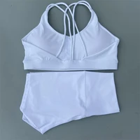 Ensemble de Yoga et vélo de Sport de couleur unie, Legging court + soutien-gorge de Sport croisé, survêtement athlétique pour femmes, entraînement complet, Jogging 3