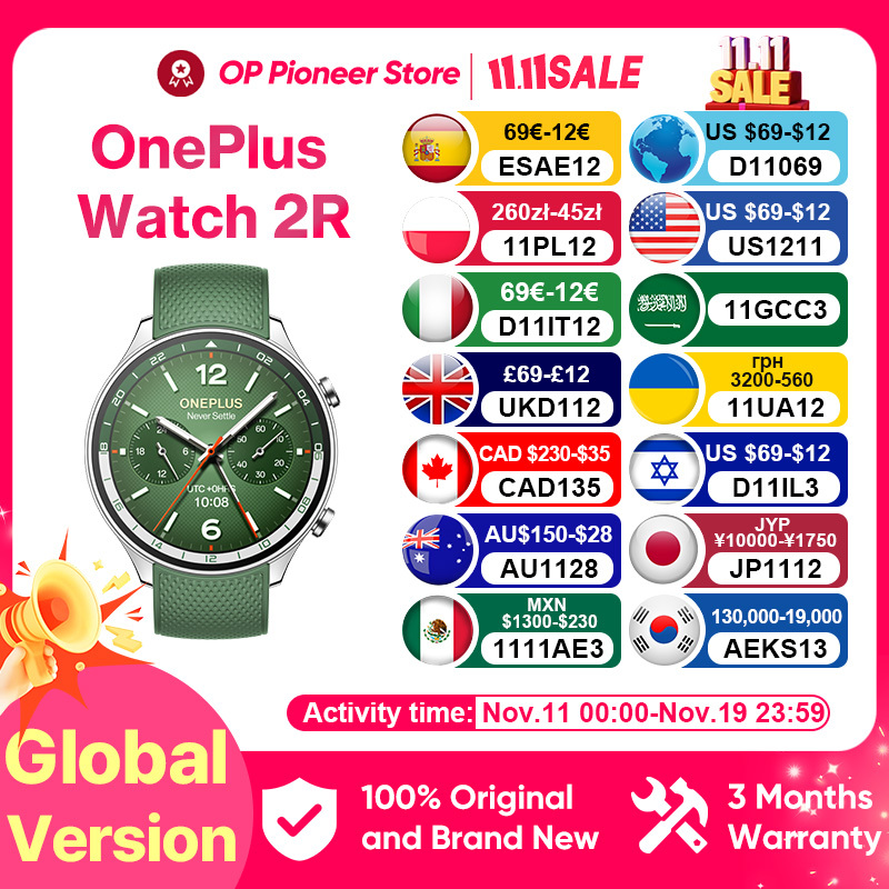  2024 Smartwatch OnePlus Watch 2R 1.43'' AMOLED Screen Snapdragon W5 Gen 1+​BES2700 100H Battery Life WiFi Wear OS by Google GPS 