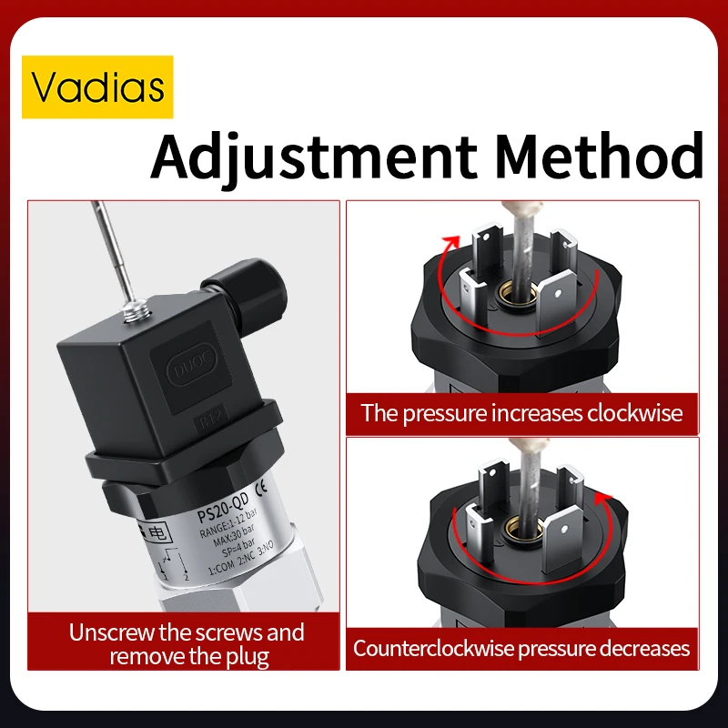 สวิตช์ความดัน 100 บาร์ 200 บาร์ตัวควบคุมแบบปรับได้น้ำปั๊มน้ำมันนิวเมติกไฮดรอลิกสแตนเลสประเภทสวิตช์ความดัน 1