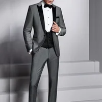 Grey New Style One Button Single Breasted Peak Lapel Luxury 3 Piece Jacket Pants Vest Wedding Outfits for Groom Formal Blazer 1