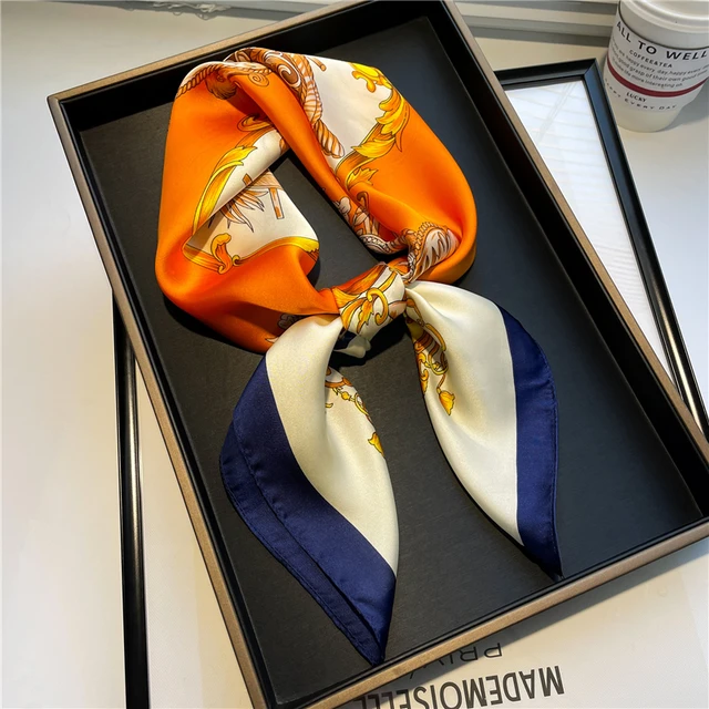 Plaid Silk Square Scarf Women Satin Shawl Wrap Hijab Female Hair Band  Wrist Luxury Headkerchief 70*70cm Echarpe 2022 Bandana FJ496-2