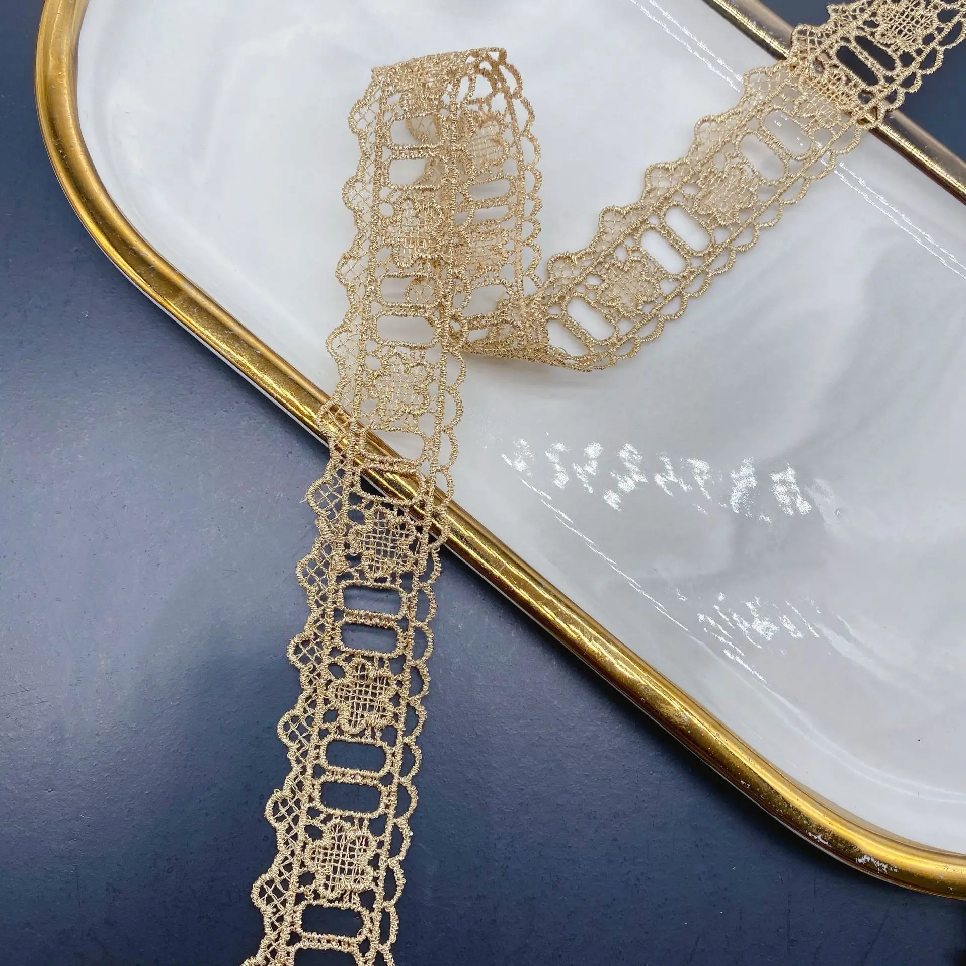 5Yards Of Bilateral Golden Thread Wearable Rose Flowers Embroidered Fabric Lace Trim Sewing Clavicle Chain Accessories