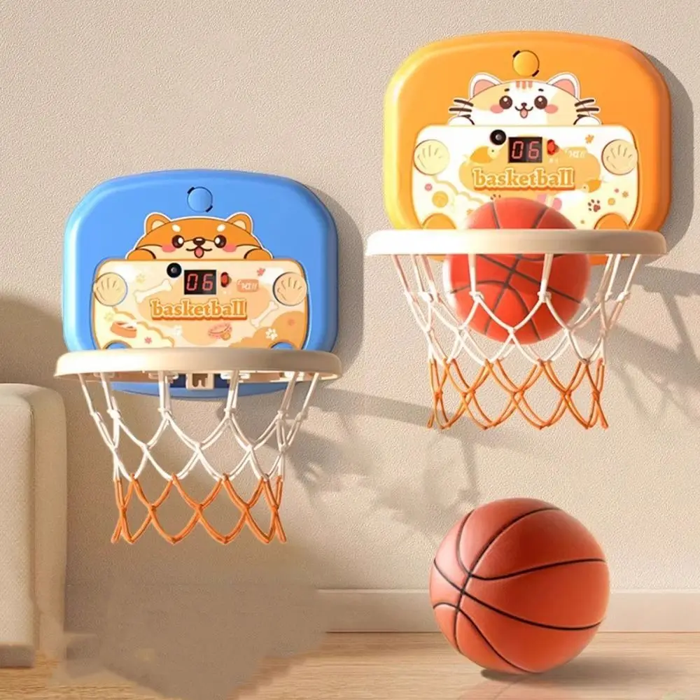 Foldable Baby Basketball Toy Set Scorable Scoreboard Cartoon Animal Toddler Basketball Hoop Inflatable Ball