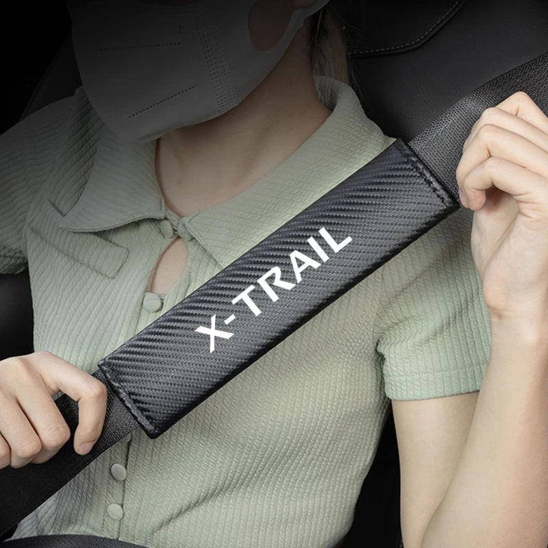 2Pcs Carbon Fiber Car Seatbelt Shoulder Protector Cover Safety Belt Ornament For Nissan Xtrail X Trail T30 T31 T32