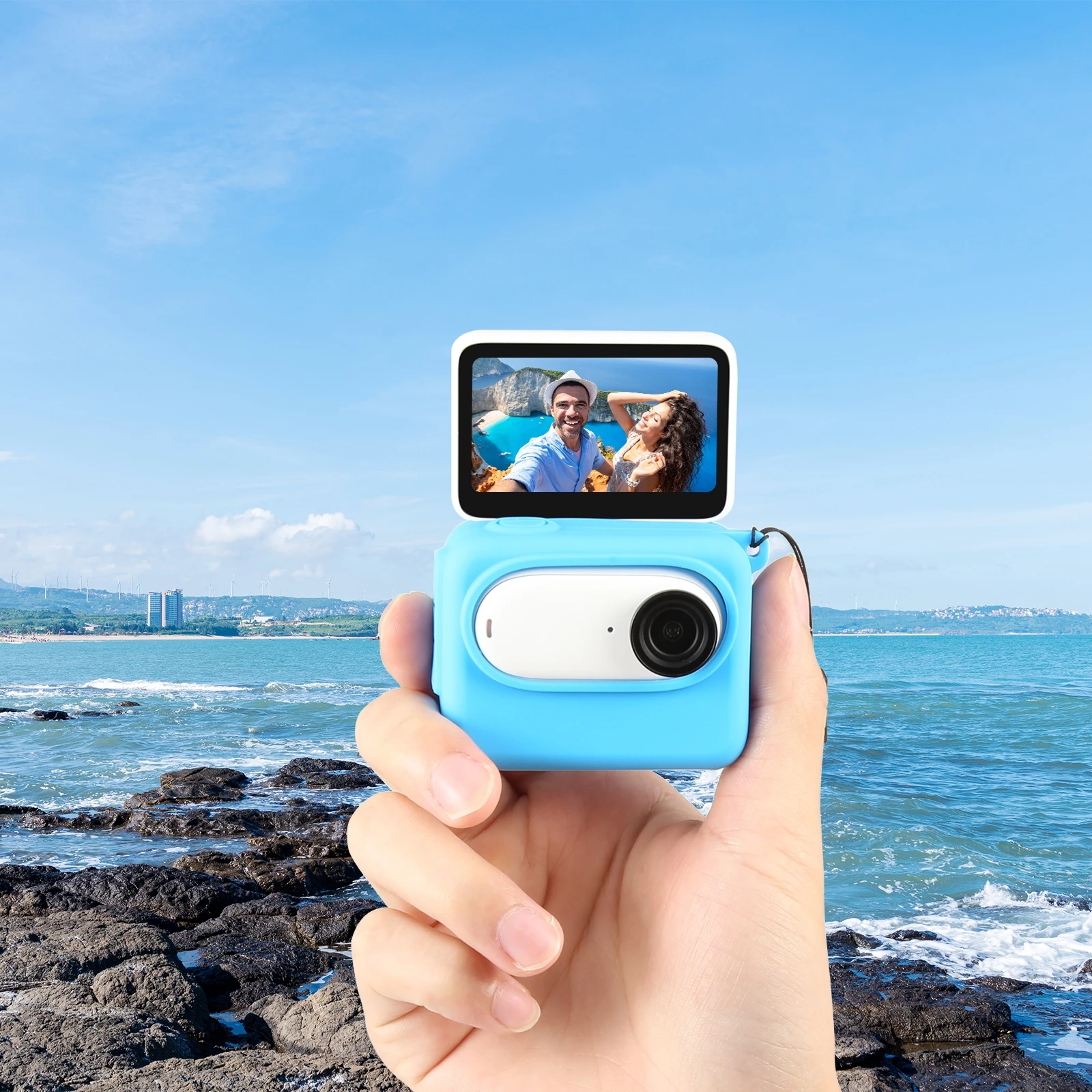 PULUZ For Insta360 GO 3 Camera Charging Case Silicone Case with Lens Cap & Strap