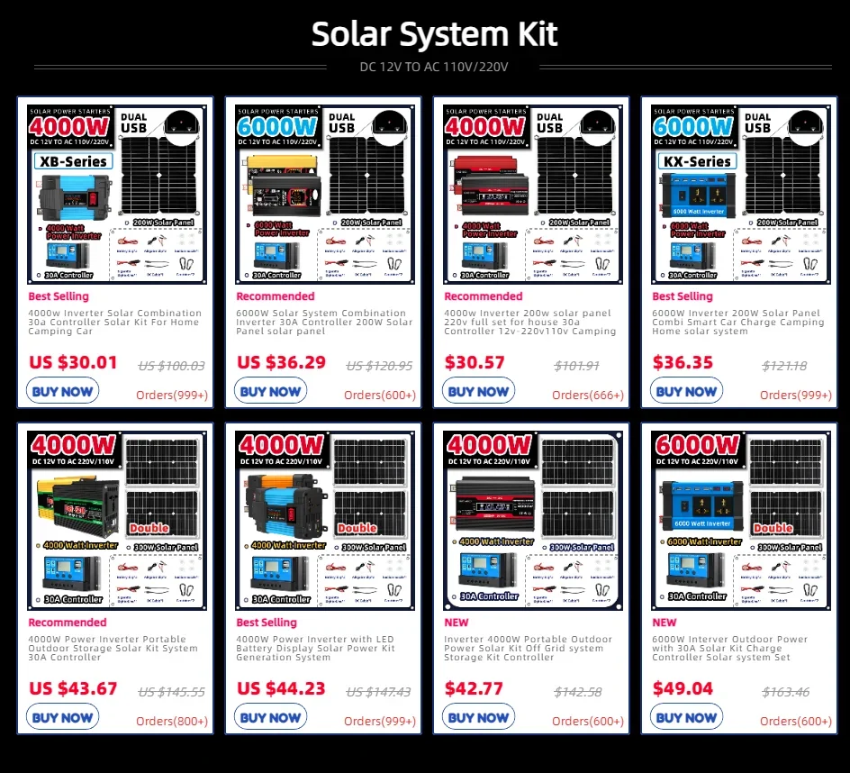 Description Picture 2 of itemSoalr Kit Power Generation Combo 4000w Inverter 200w solar panel 220v full set for house 30a Controller 12v-220v110v Camping