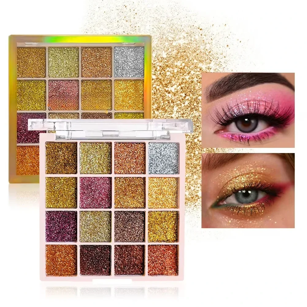 Glitter Eyeshadow Palette 16 Colors Shimmer Multicolor Golden Sparkle Sequin Finish Body Face Makeup Party Makeup