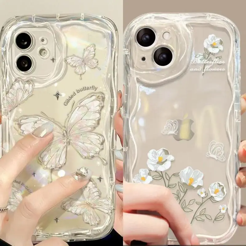 Elegant Clear Butterfly Flower Phone Case Cover