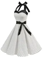 Women Polka Dot Print Summer Dress Sexy Retro White Halter Vintage Dress Robe Femme Pin Up Rockabilly Party Dress - Image 2