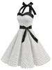 Women Polka Dot Print Summer Dress Sexy Retro White Halter Vintage Dress Robe Femme Pin Up Rockabilly Party Dress 2