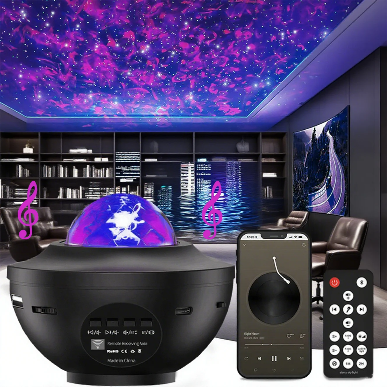 Yıldızlı Gökyüzü Projektör Işığı LED Gece Lambası Bluetooth USB Müzik Çalar Uzaktan Kumandalı Romantik Okyanus Projektör Gece Lambası Çocuk Odası Dekoru