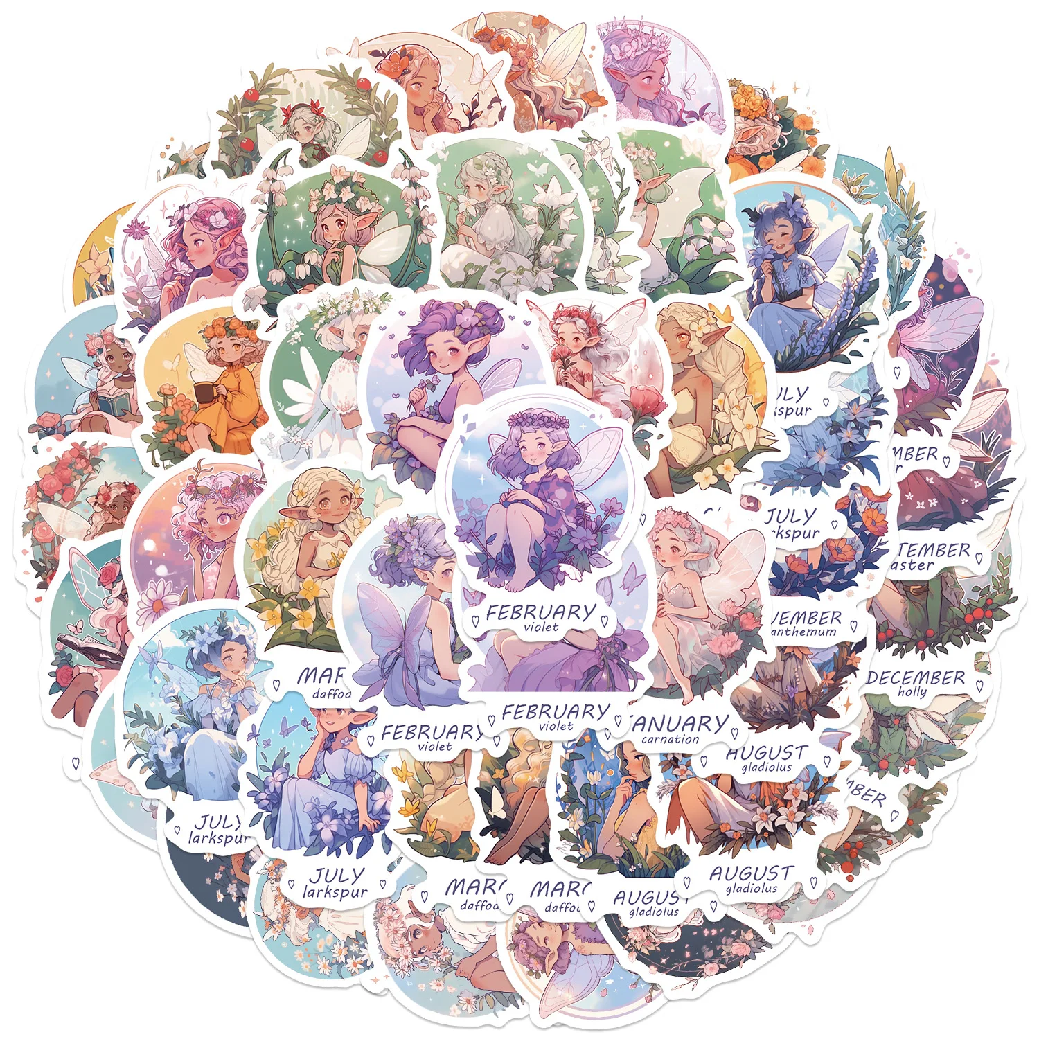 Fairy Stickers 50 Pcs, Fairy Tale Butterfly Flower Fairies Vinyl Decal ...