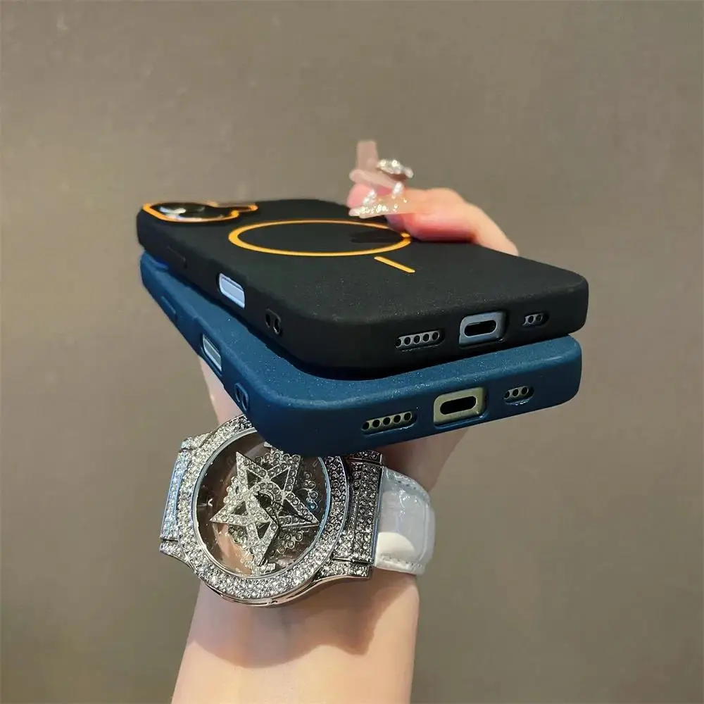 Ultrathin Simple Magsafe Case for iPhone 16 15 14 13 12 11 Pro Max 14 Plus Matte Hit Color Lens Wireless Charging Soft TPU Cover