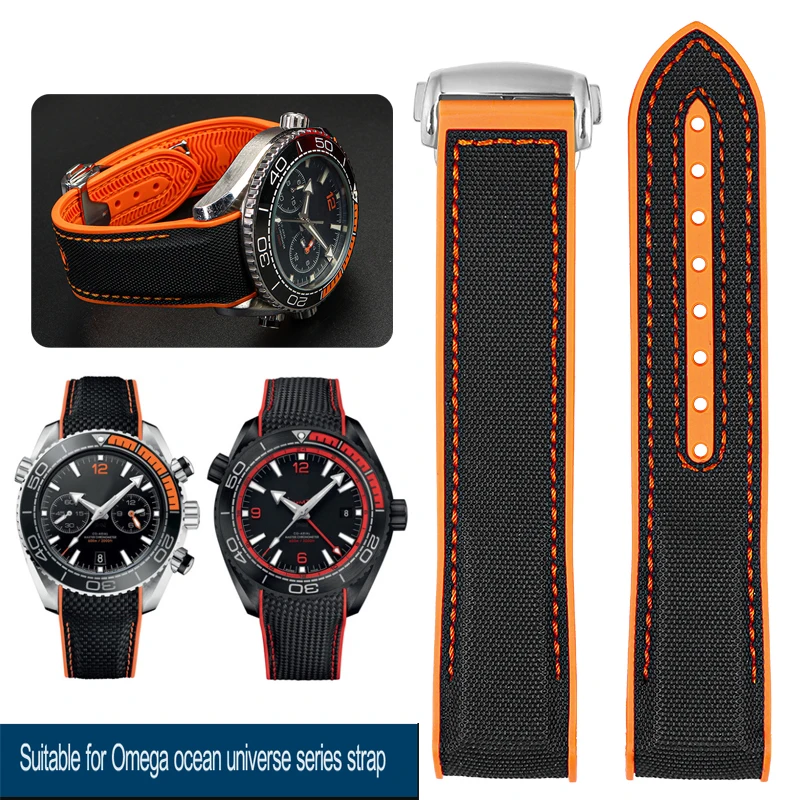 Bracciale Cinturino Curvo Per Omega Seamaster 300 Ocean Speedmaster 8900 Planet Ocean 21 20Mm 22Mm Tessuto Nylon Gomma Cinturino Da Uomo
