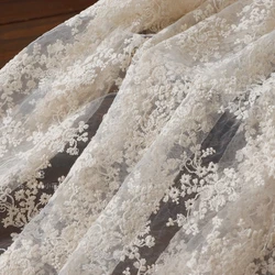 Pure Cotton Floral Embroidery Water Soluble Lace Fabric, 1 Yard - 1yard price (Beige)
