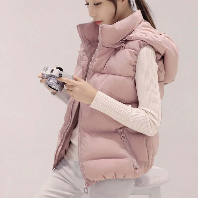 Autumn Casual Warm Thick Waistcoat 2024 Spring Hooded Women Cotton Vest Sleeveless Solid Removable Hat Vest Coats Female Jackets