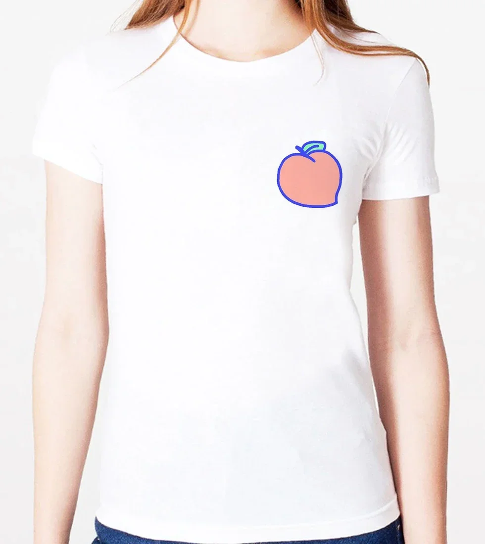 

Женская футболка с карманом и принтом персика, Повседневная Свободная смешная футболка из модала, топ для леди, футболка 2024 y2k, топы, хлопковая Футболка для женщин