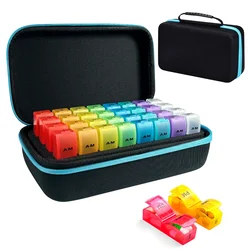Monthly 32 - Day Triple - Dose Portable Pill Organizer & Travel Medicine Box (Colorful)