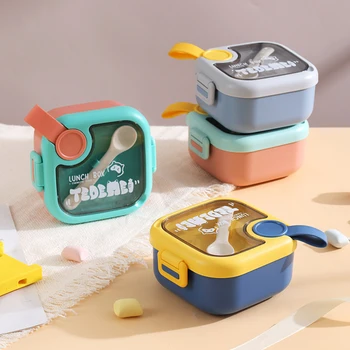 750ml Cute Cartoon Bento Lunch Box Portable Stainless Steel Thermal Lunch Box Kid High Capacity Cutlery Food Storage Containers