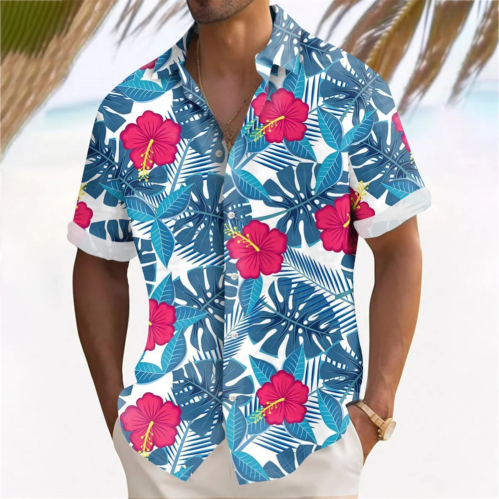 Plant Printed Men's Hawaiian Beach Shirts Summer Casual Short Sleeve Lapel Shirts Holiday Shirts For Men Large Size Men Clothing 2